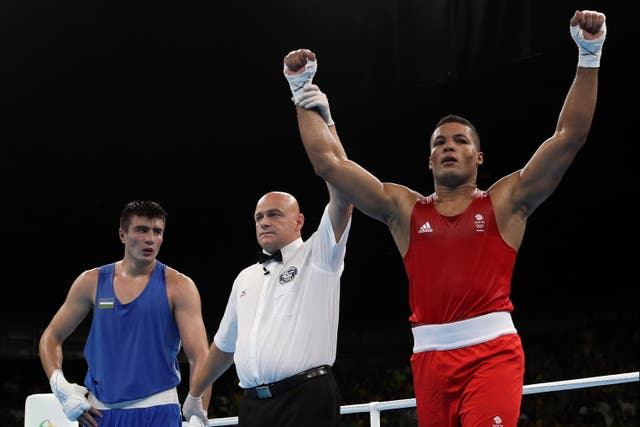 <p>Joe Joyce (right) gets the decision over Bakhodir Jalolov in their super-heavyweight quarter-final at the 2016 Rio Olympics</p>