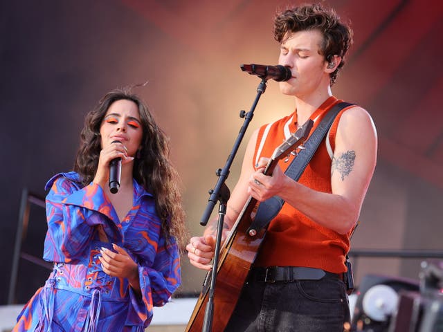<p>Camilla Cabello and Shawn Mendes at Global Citizen Live in 2021 </p>