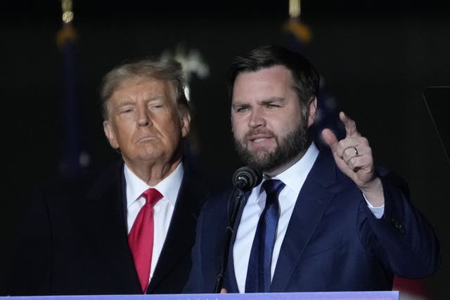 <p>Donald Trump and JD Vance campaign together in 2022. A first-term senator, Vance is set to be announced by Trump as his running mate at the Republican National Convention</p>