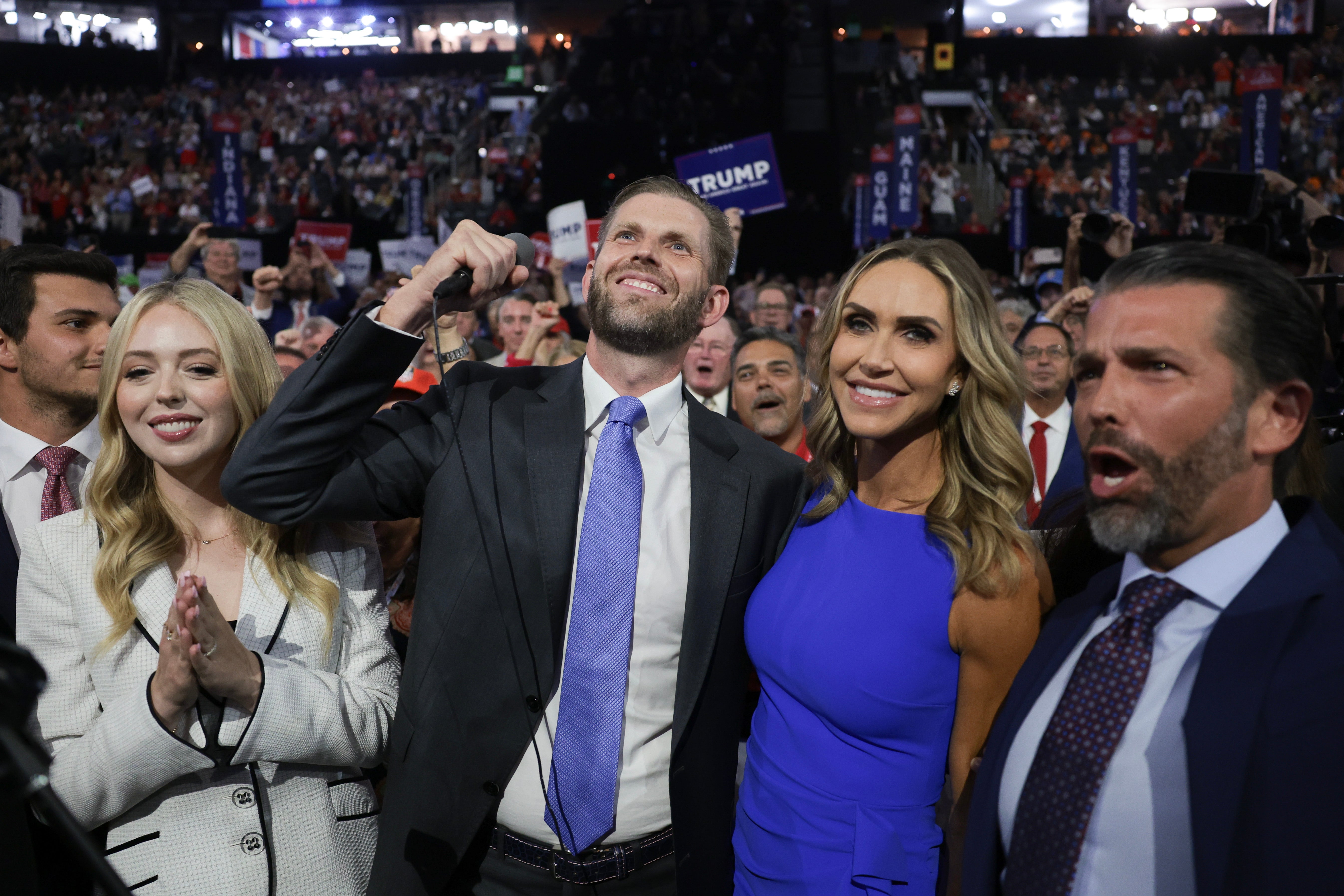 From left to right, Tiffany Trump, Eric Trump, Lara Trump and Donald Trump Jr. attend the Republican National Convention