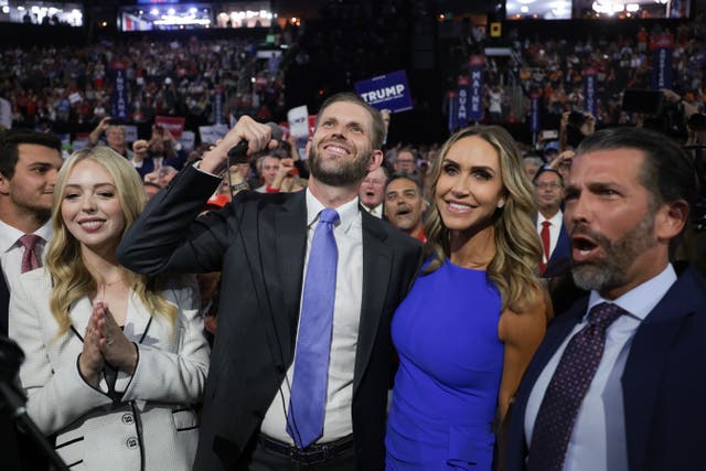 <p>From left to right, Tiffany Trump,  Eric Trump, Laura Trump and  Donald Trump Jr. attend the  Republican National Convention </p>