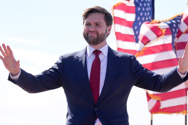 <p>JD Vance at a campaign rally in Vandalia, Ohio, March 2024</p>