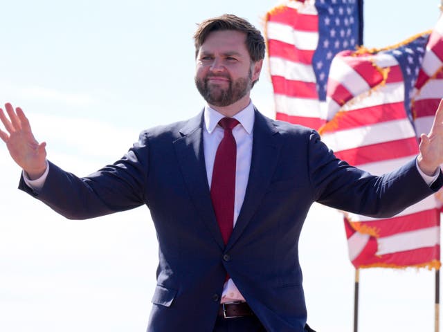 <p>JD Vance at a campaign rally in Vandalia, Ohio, March 2024</p>