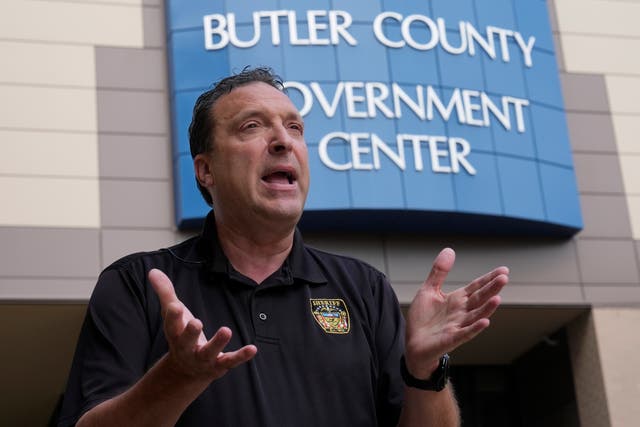 <p>Butler County Sheriff Michael Slupe defended local law enforcement in its handling of the assassination attempt against the former president, and even credited officers with saving Donald Trump’s life </p>