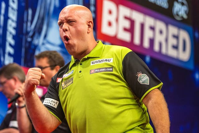 Michael van Gerwen beat Luke Littler in the first round of the World Matchplay (Taylor Lanning PDC/PA)