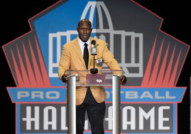 <p>Former NFL player Terrell Davis, pictured at the Pro Football Hall of Fame on August 5, 2017, in Canton, Ohio. Davis was put in handcuffs on a United Airlines flight this past weekend, leading to an apology from United Airlines </p>