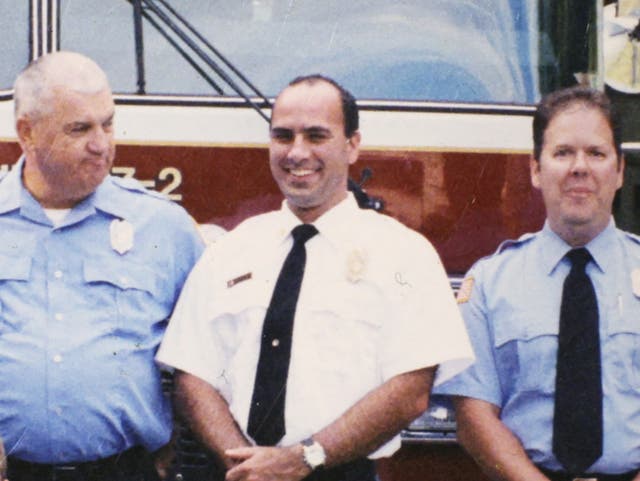 <p>Corey Comperatore, center, was a former volunteer chief firefighter in Buffalo Township, Pennsylvania. In July 2024 he was shot dead when a gunman opened fire on Donald Trump at a rally. His widow hs now revealed his final words </p>