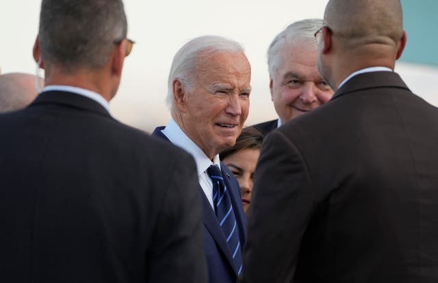 <p>Joe Biden arrives in Las Vegas on July 15 after leaving the White House following an interview with NBC News. </p>