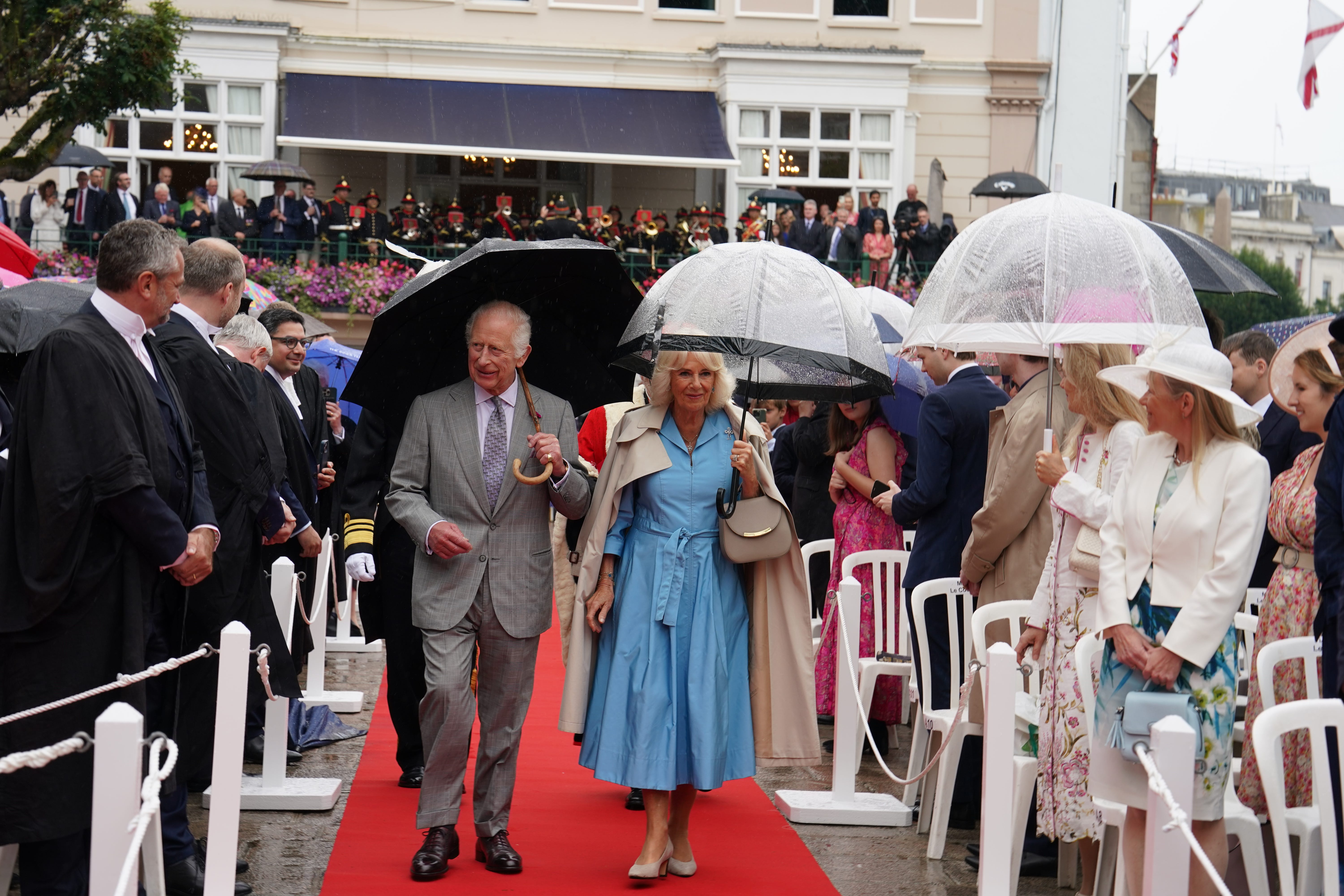 The King and Queen arrive at the Royal Square in St Helier, Jersey (Arthur Edwards/The Sun/PA)