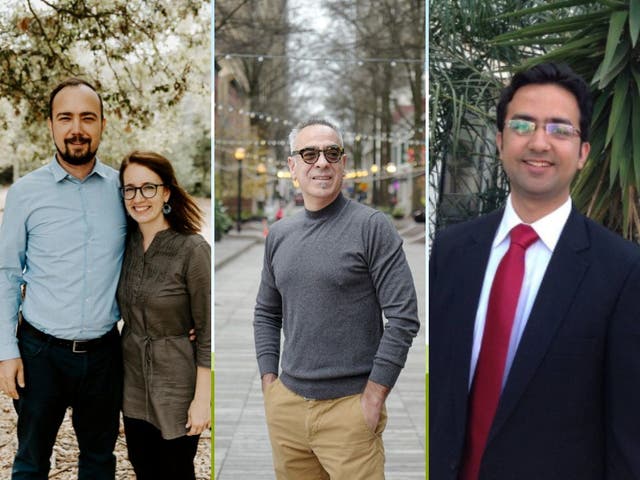 <p> Ryan Corbett (L), George Glezmann (C) and Mahmoud Habibi (R) are the American citizens held ‘hostage’ by Taliban in Afghanistan </p>