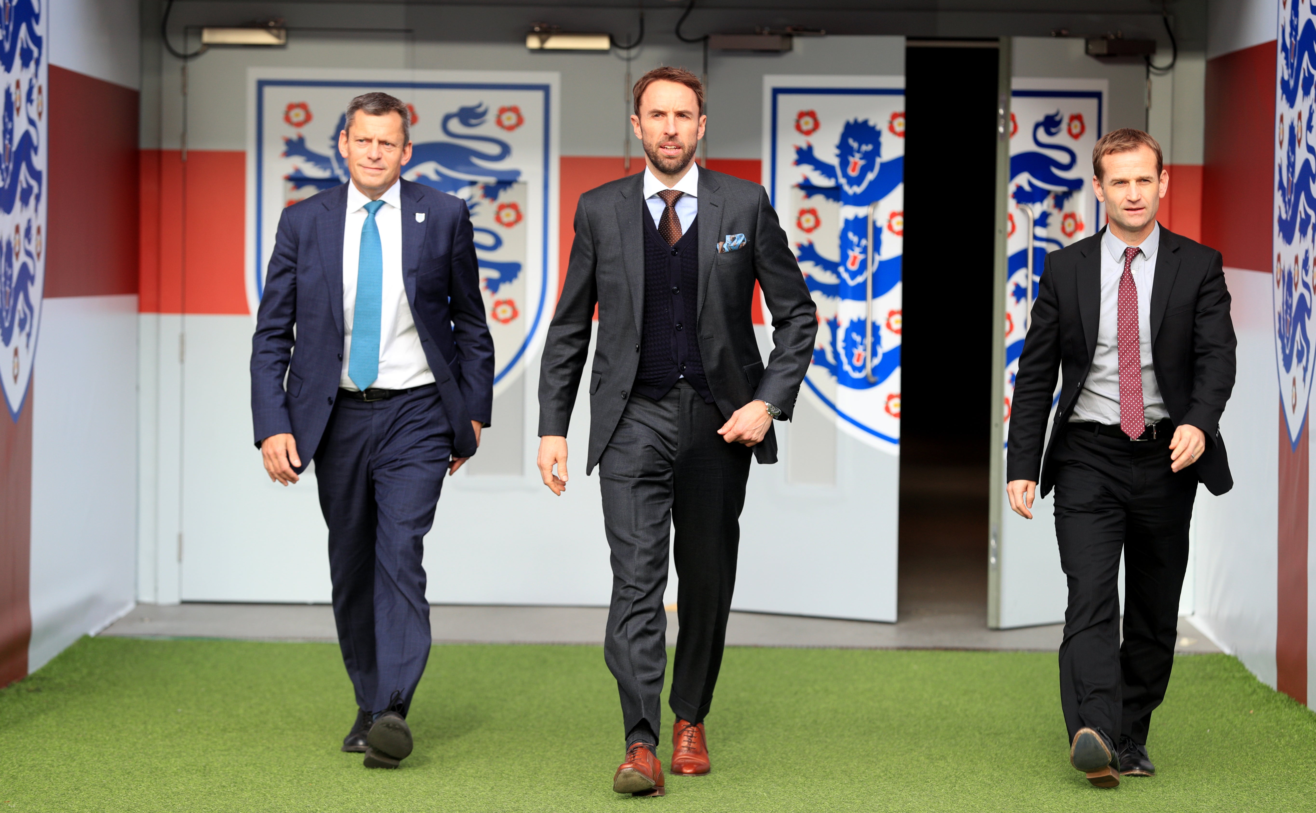 And Southgate, centre, was appointed on a permanent basis later that month (Adam Davy/PA)