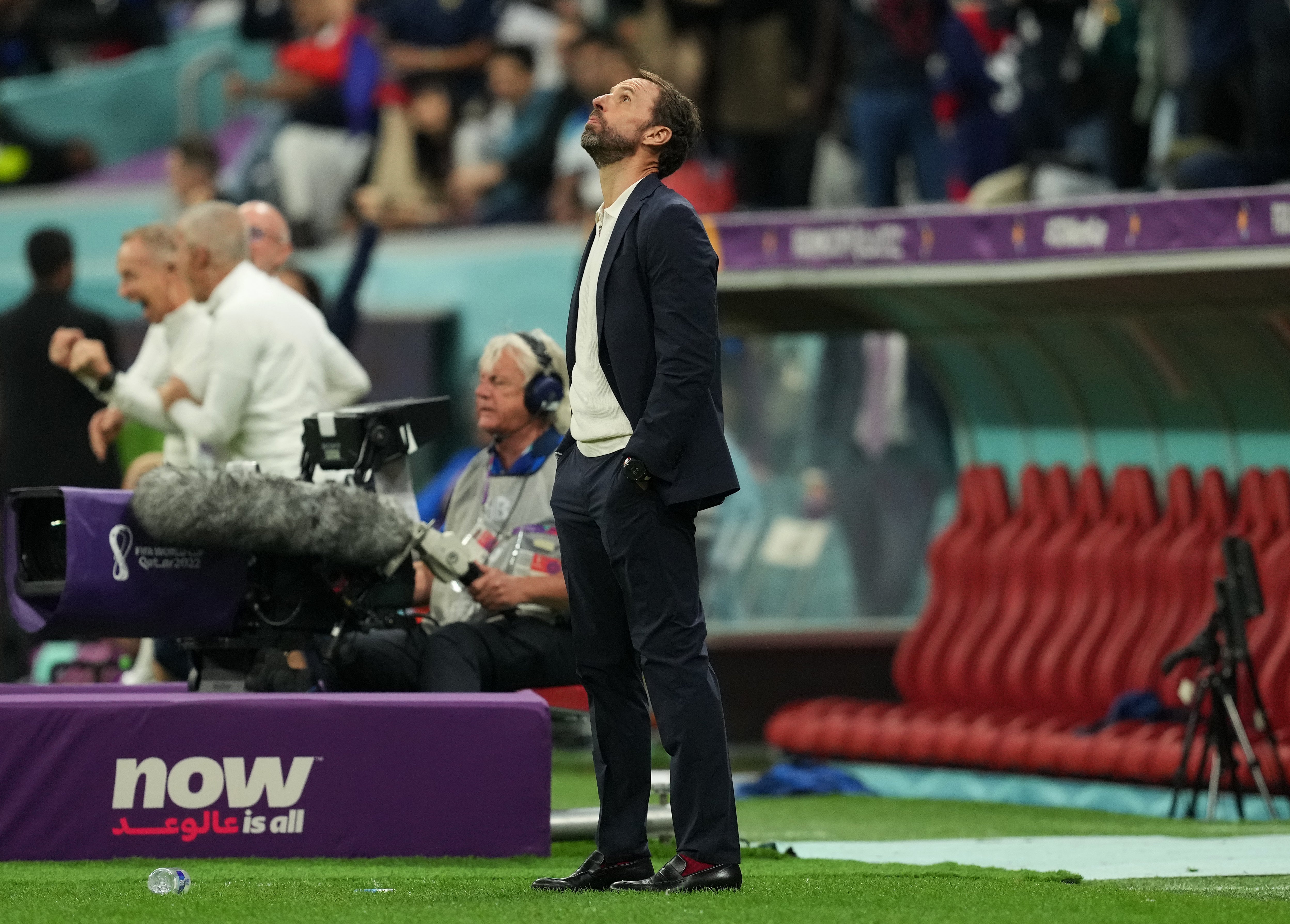 England lost to France in the last eight, despite an encouraging performance, but the FA announced Southgate would stay on to lead England at Euro 2024 (Martin Rickett/PA)