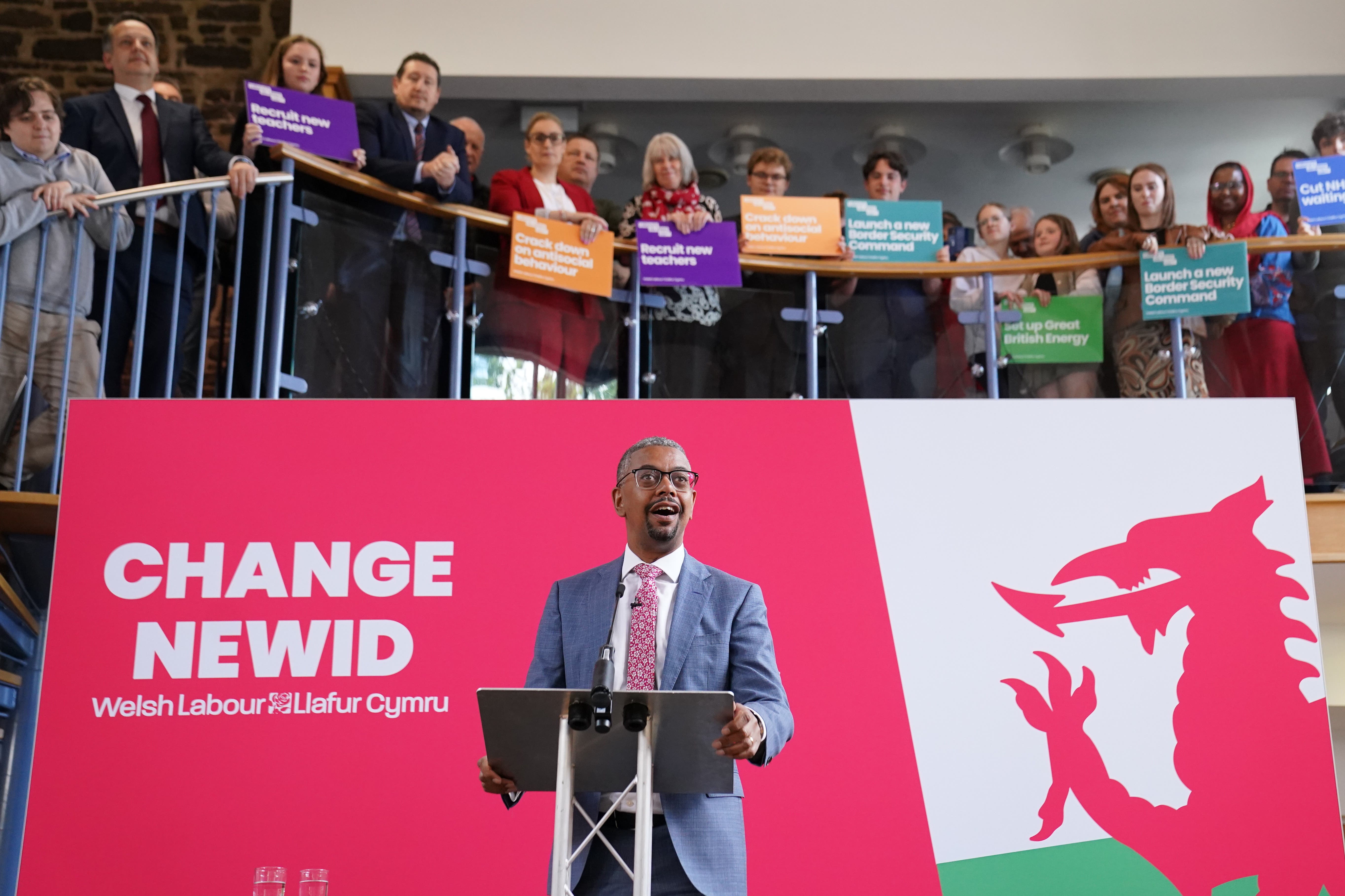 First Minister of Wales Vaughan Gething speaks at the launch of Labour’s six steps for change in Wales at the Priory Centre in Abergavenny, while on the General Election campaign trail. Picture date: Thursday May 30, 2024.