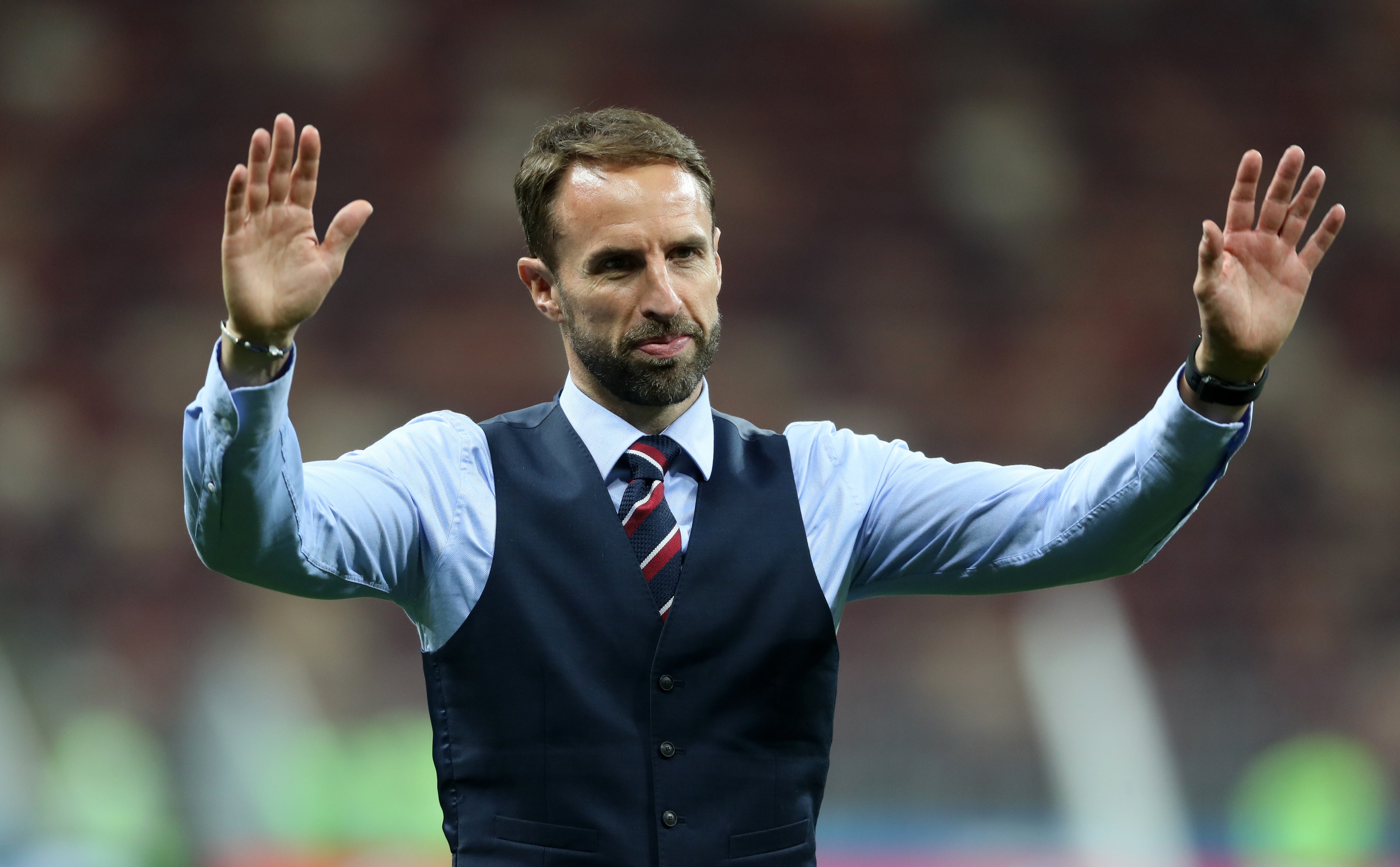 Gareth Southgate became known for his waistcoat as England enjoyed a run to the World Cup semis in 2018 (Owen Humphreys/PA)