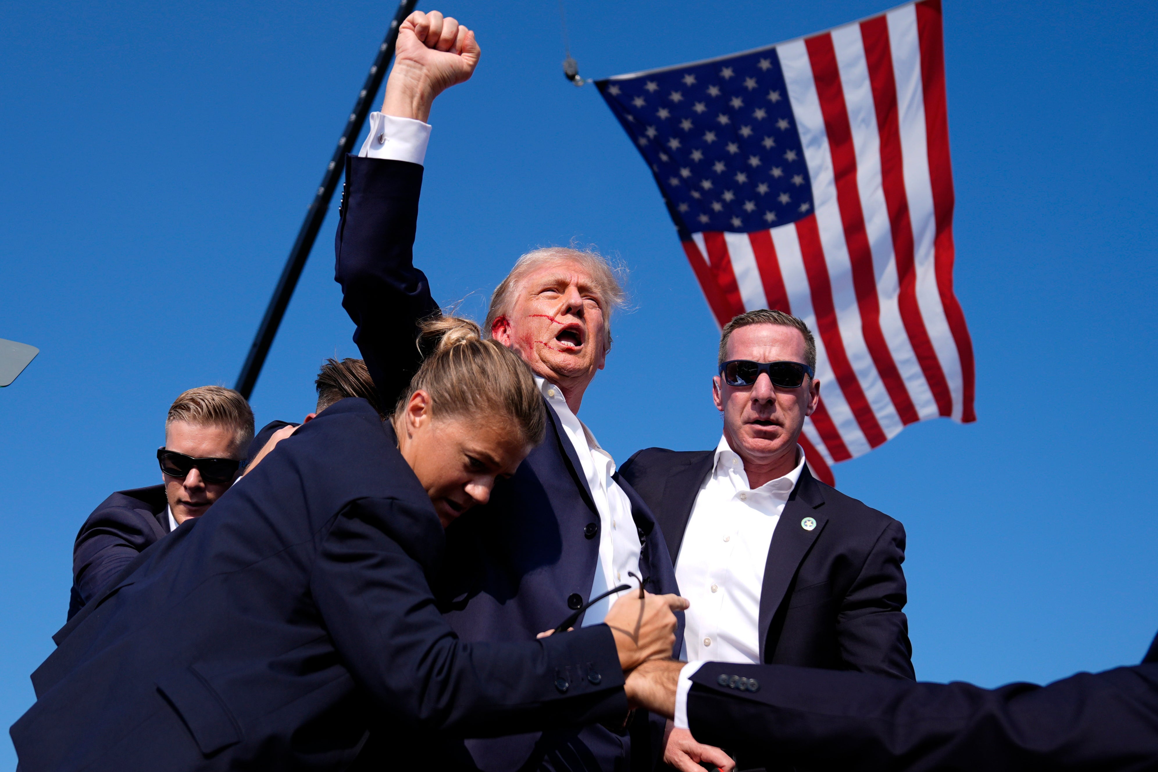 After being shot, Mr Trump could be seen raising his fist in the air and saying the words: 'Fight, fight, fight'