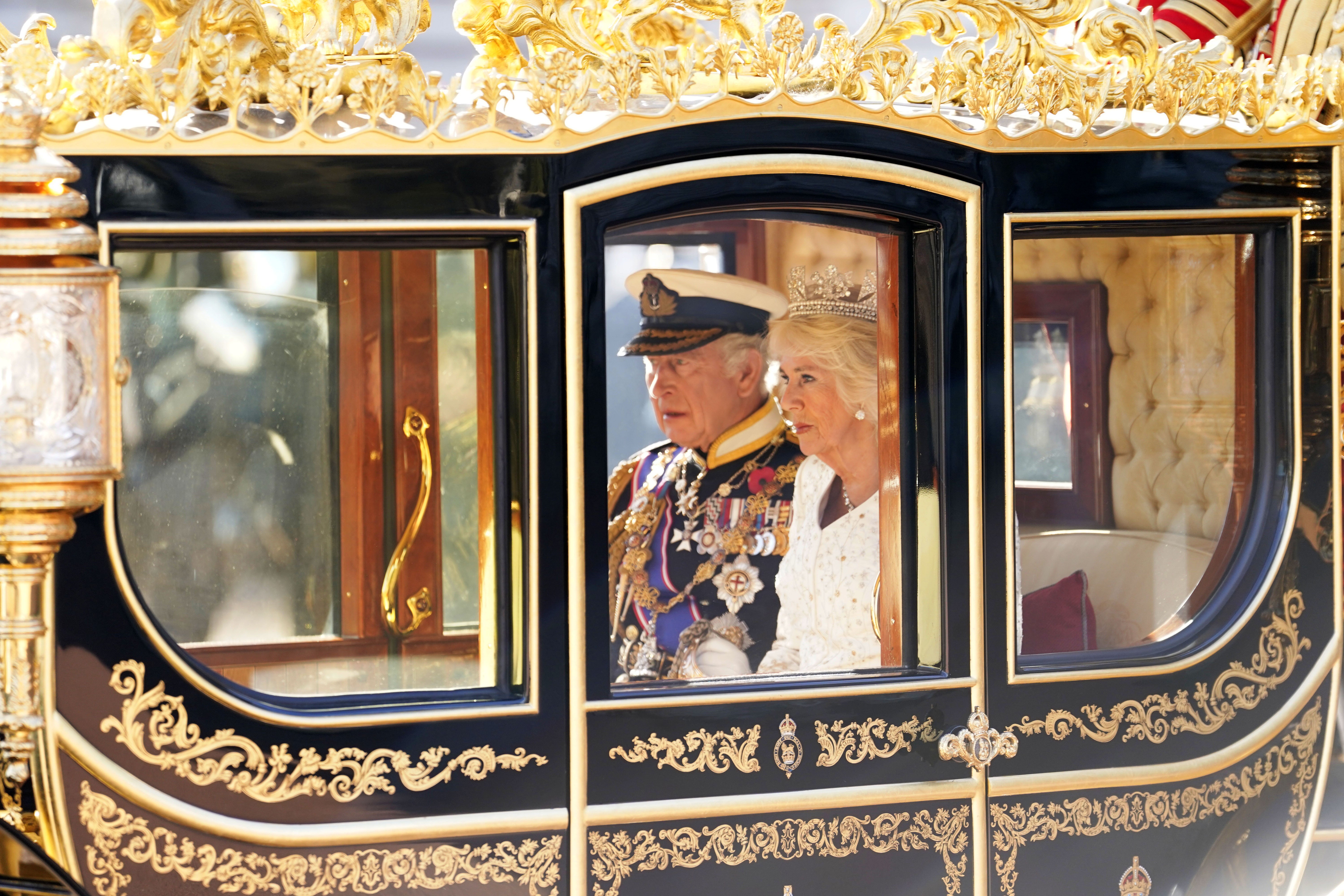 The King and Queen travel to Parliament for the King’s Speech in November 2023 (Andrew Matthews/PA)