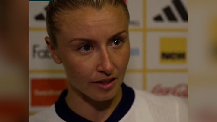 <p>England captain Leah Williamson reacts to Lionesses qualification for Euro 2025.</p>