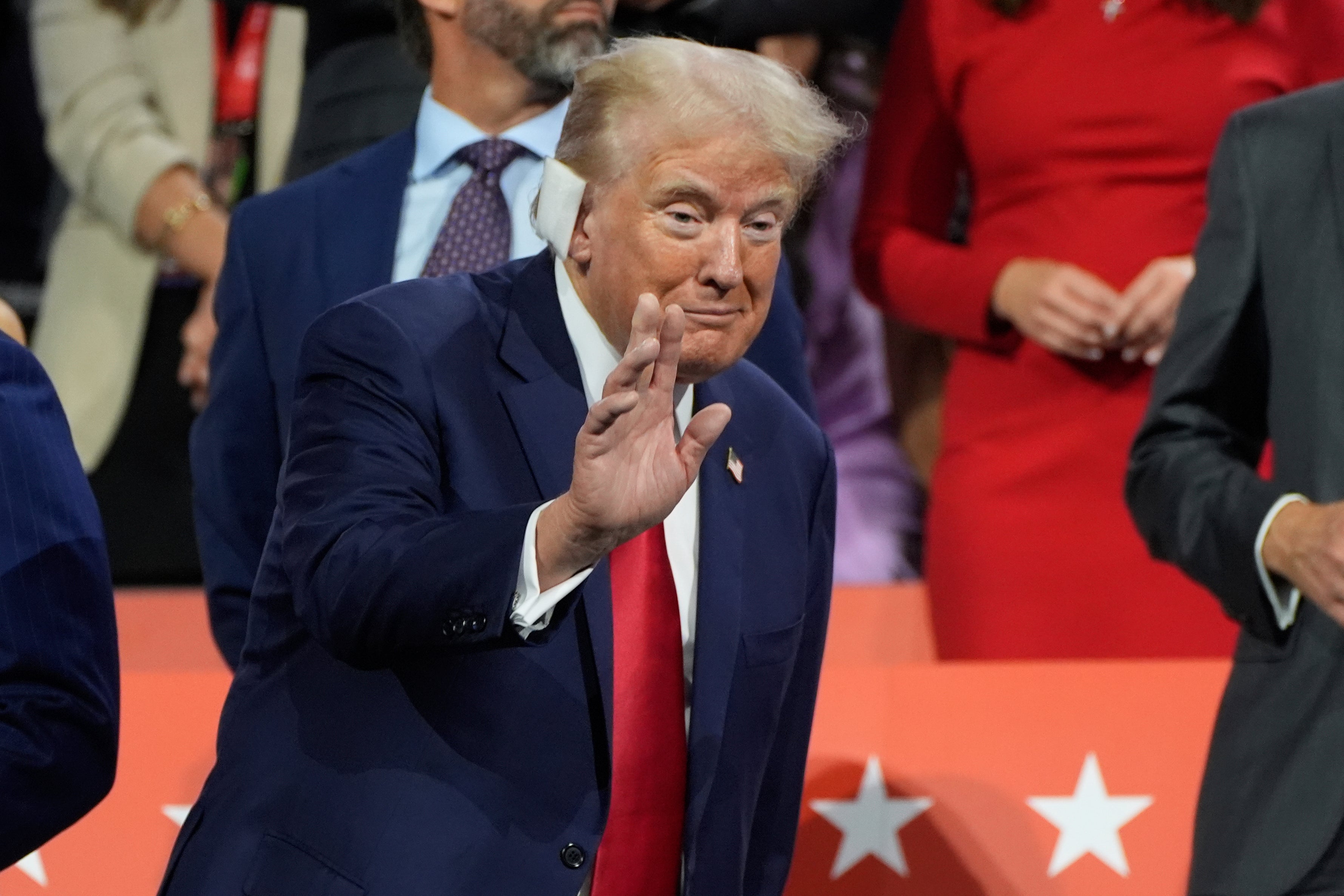 Donald Trump appeared at the RNC on Monday, with a bandage on his injured ear