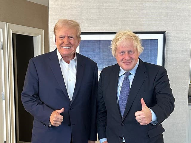 <p>Donald Trump and Boris Johnson at the Republican National Convention in Milwaukee</p>