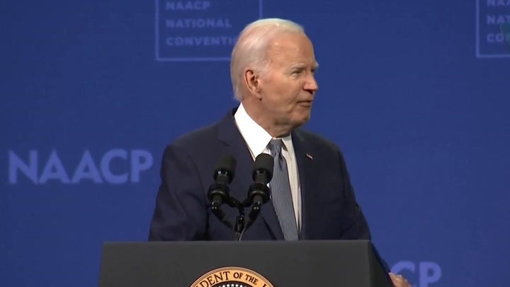 <p>Biden makes dog joke in response to calls for him to exit presidential race.</p>