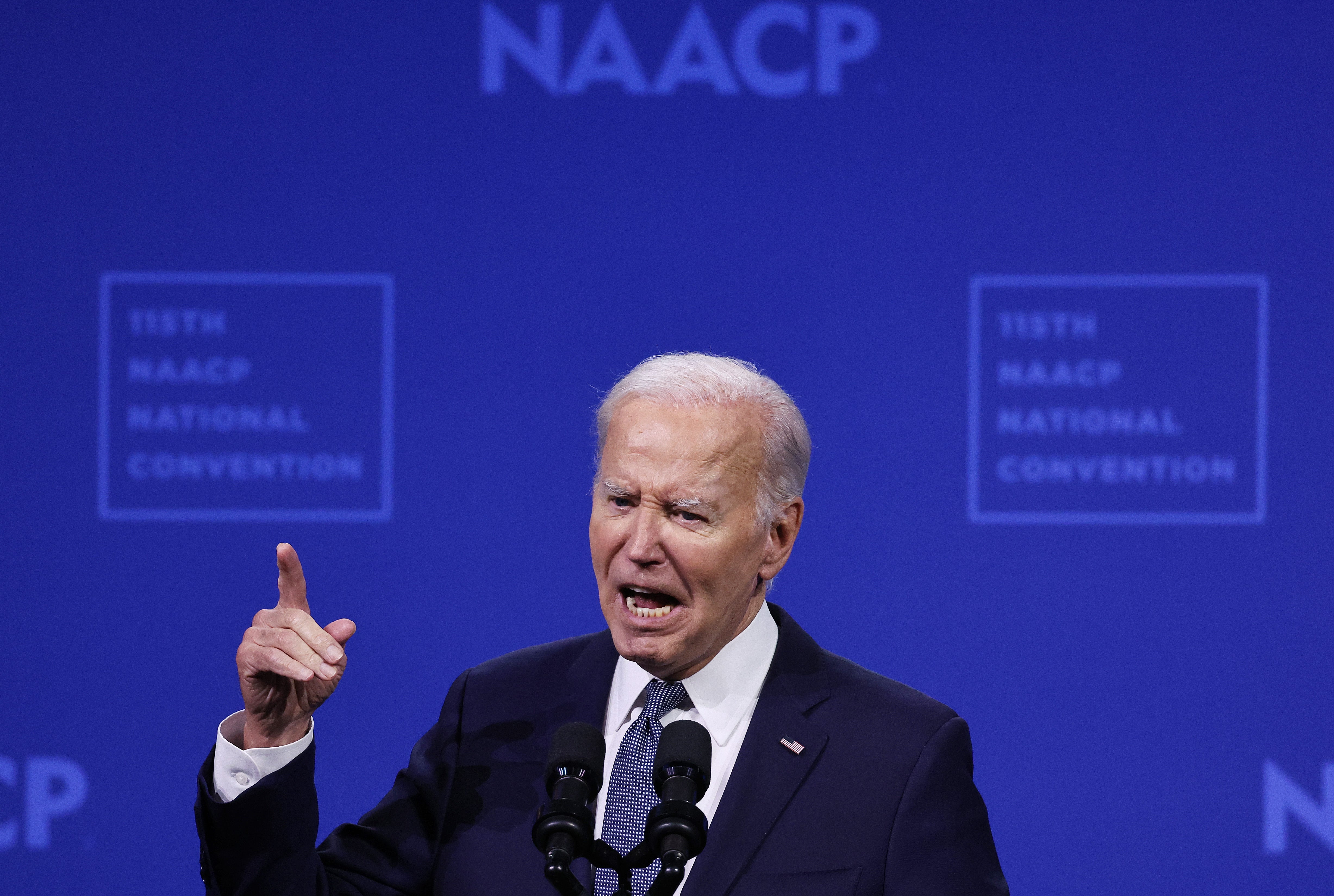 President Joe Biden addresses the 115th NAACP national convention in Las Vegas on July 16, where he renewed his demand for a ban on assault weapons like the one used in the attempted assassination of Donald Trump.