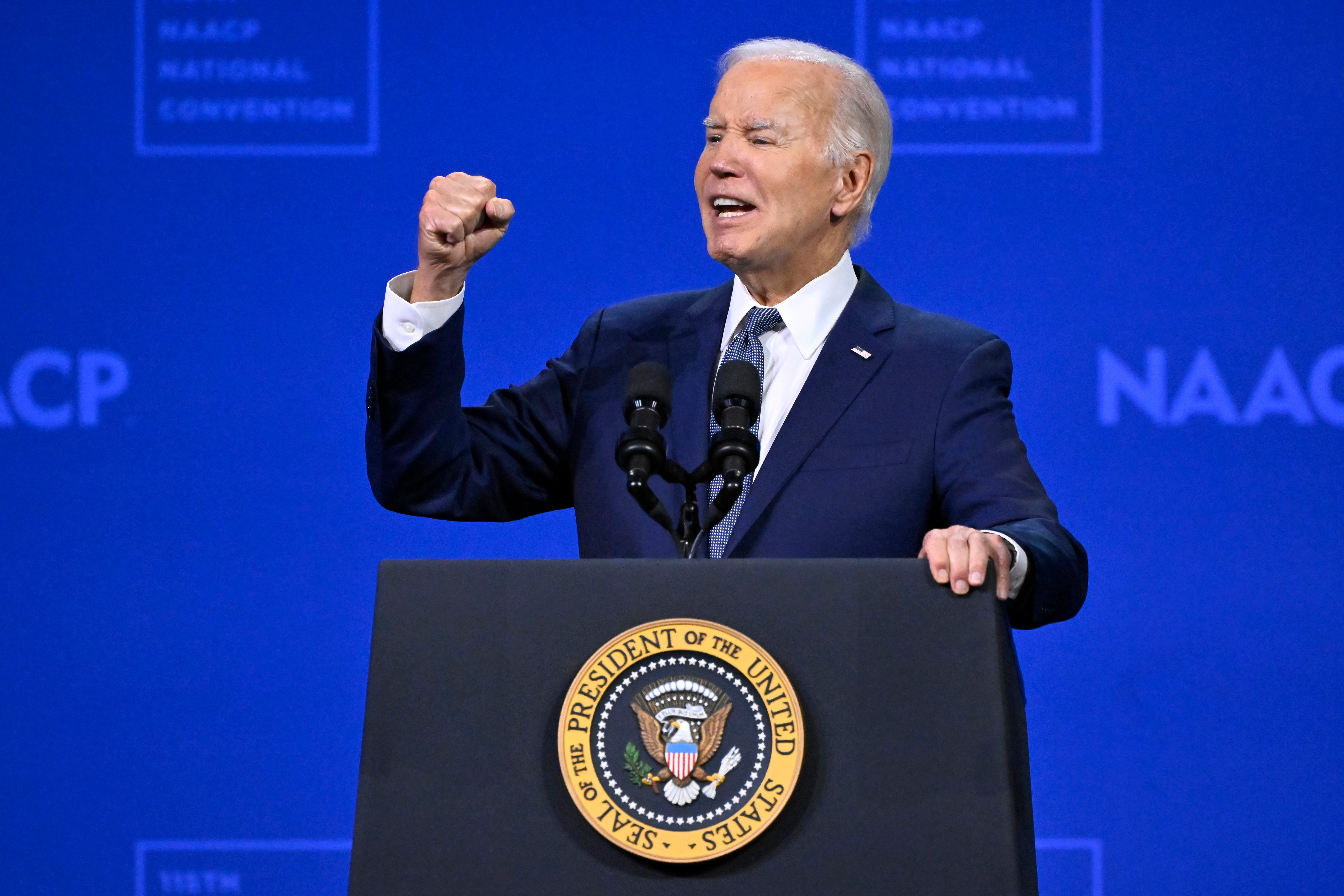 Joe Biden speaks at the NAACP convention on July 16 2024. The president is set to propose a major overhaul of the Supreme Court