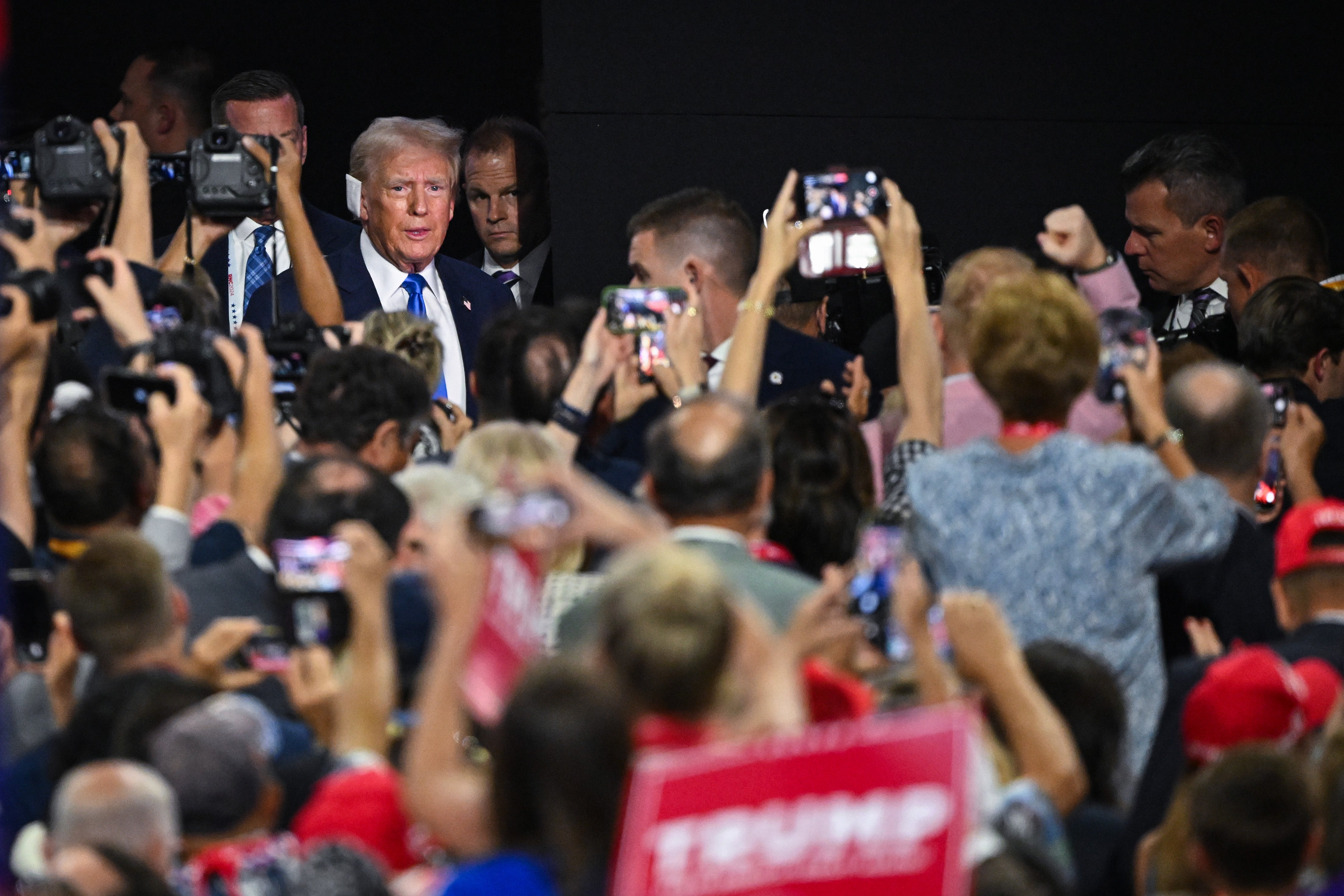 Republican presidential candidate Donald Trump arrives at the RNC on Tuesday, day two of the four-day convention.