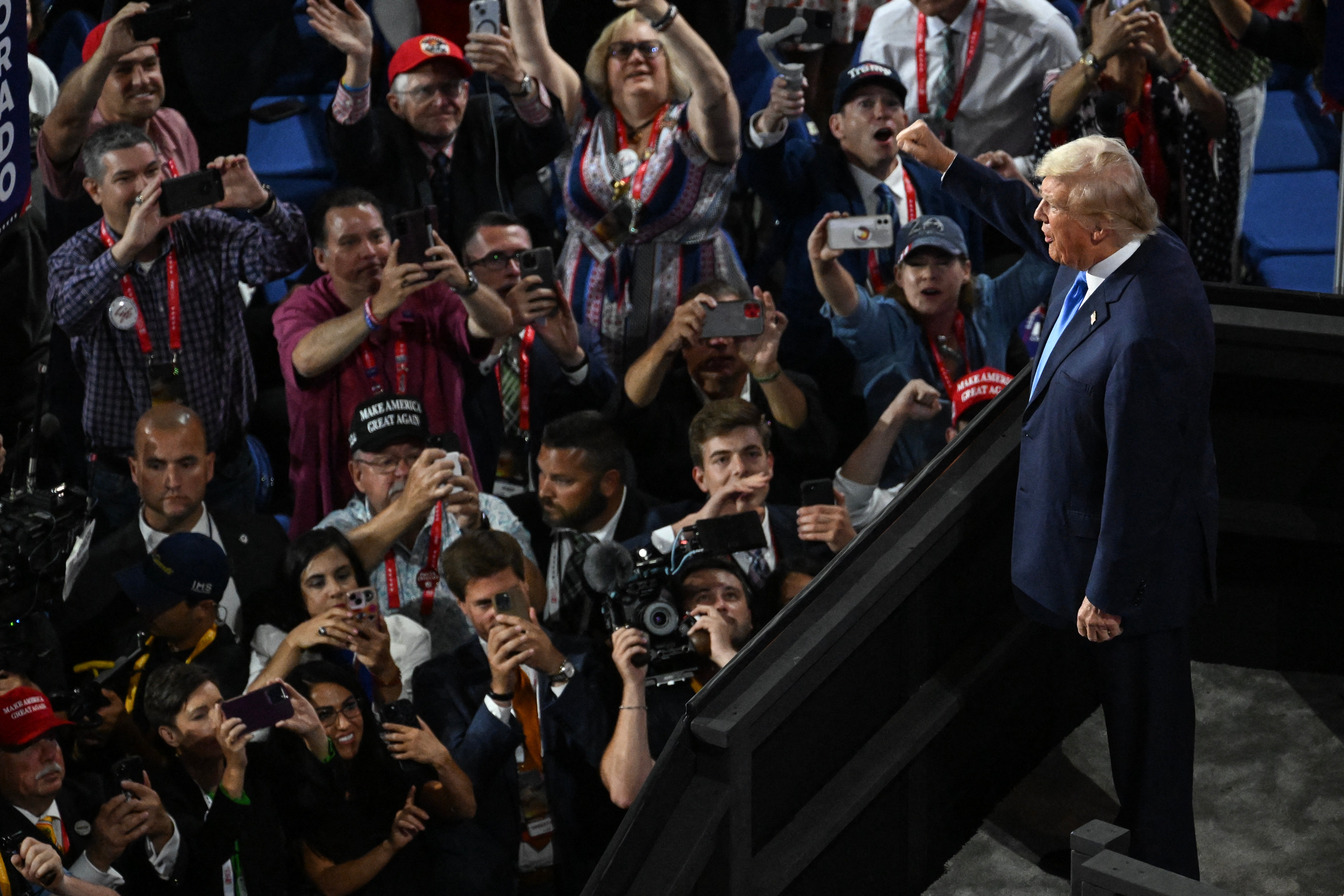 Donald Trump arrives at the Republican National Convention on Tuesday evening with his ear still bandaged after Saturday’s assassination attempt