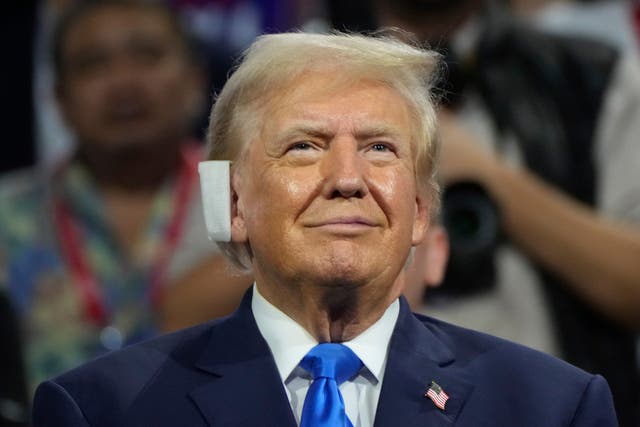 <p>Republican presidential candidate former president Donald Trump is seen at the Republican National Convention on Tuesday</p>