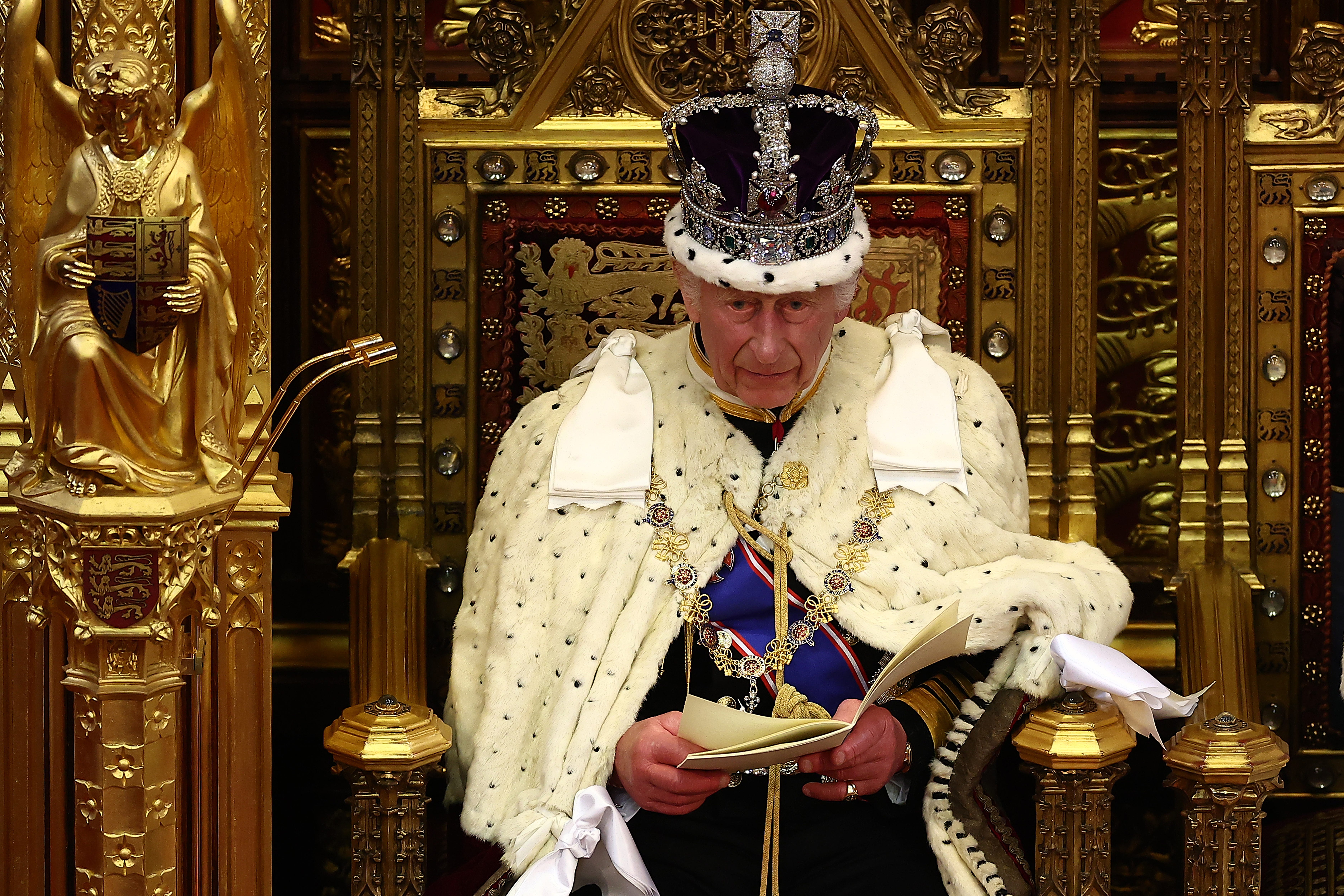 Charles reads the King’s Speech in the House of Lords (Henry Nicholls/PA)