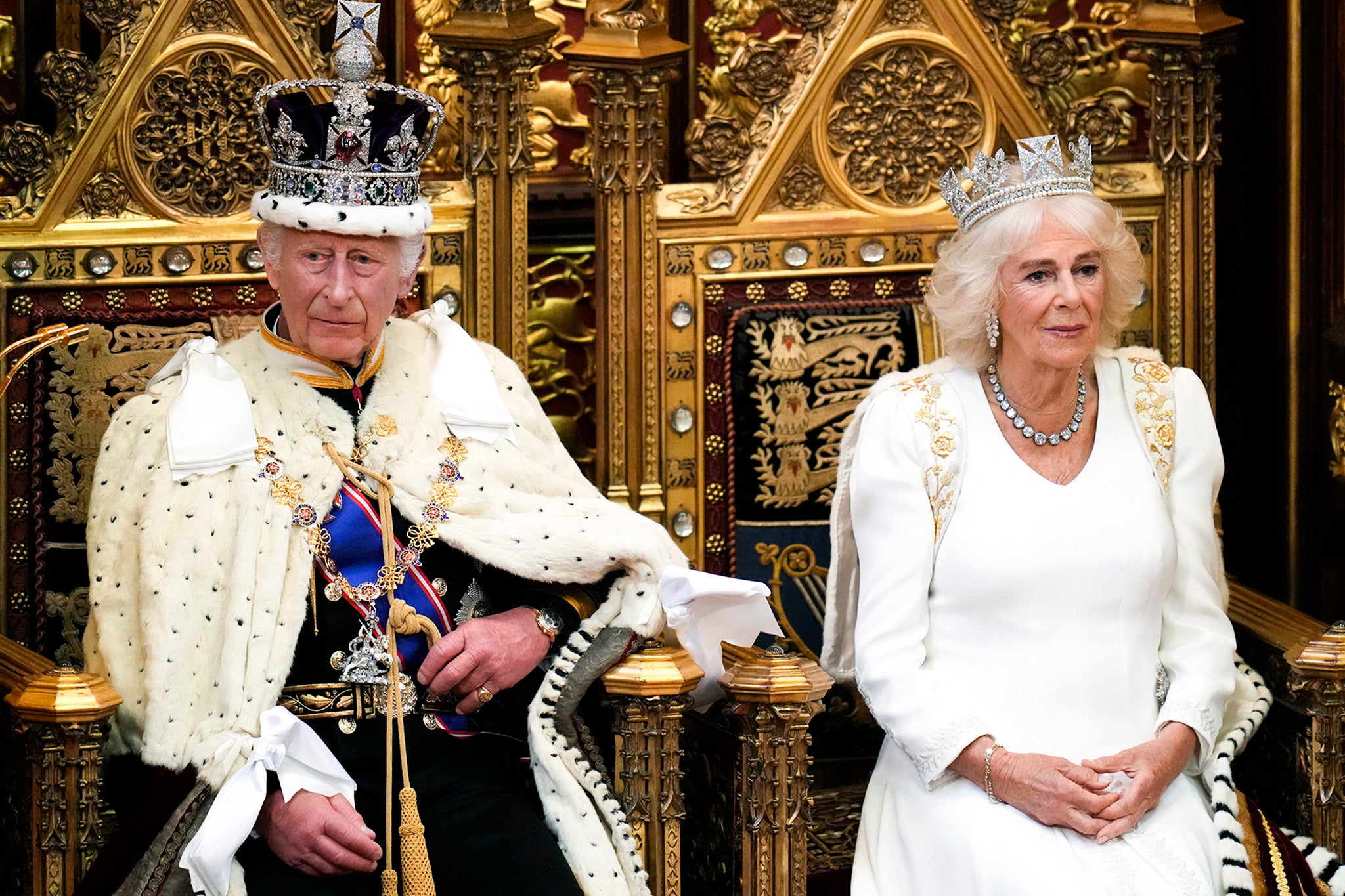 King Charles and Queen Camilla at yesterday’s State Opening of Parliament.