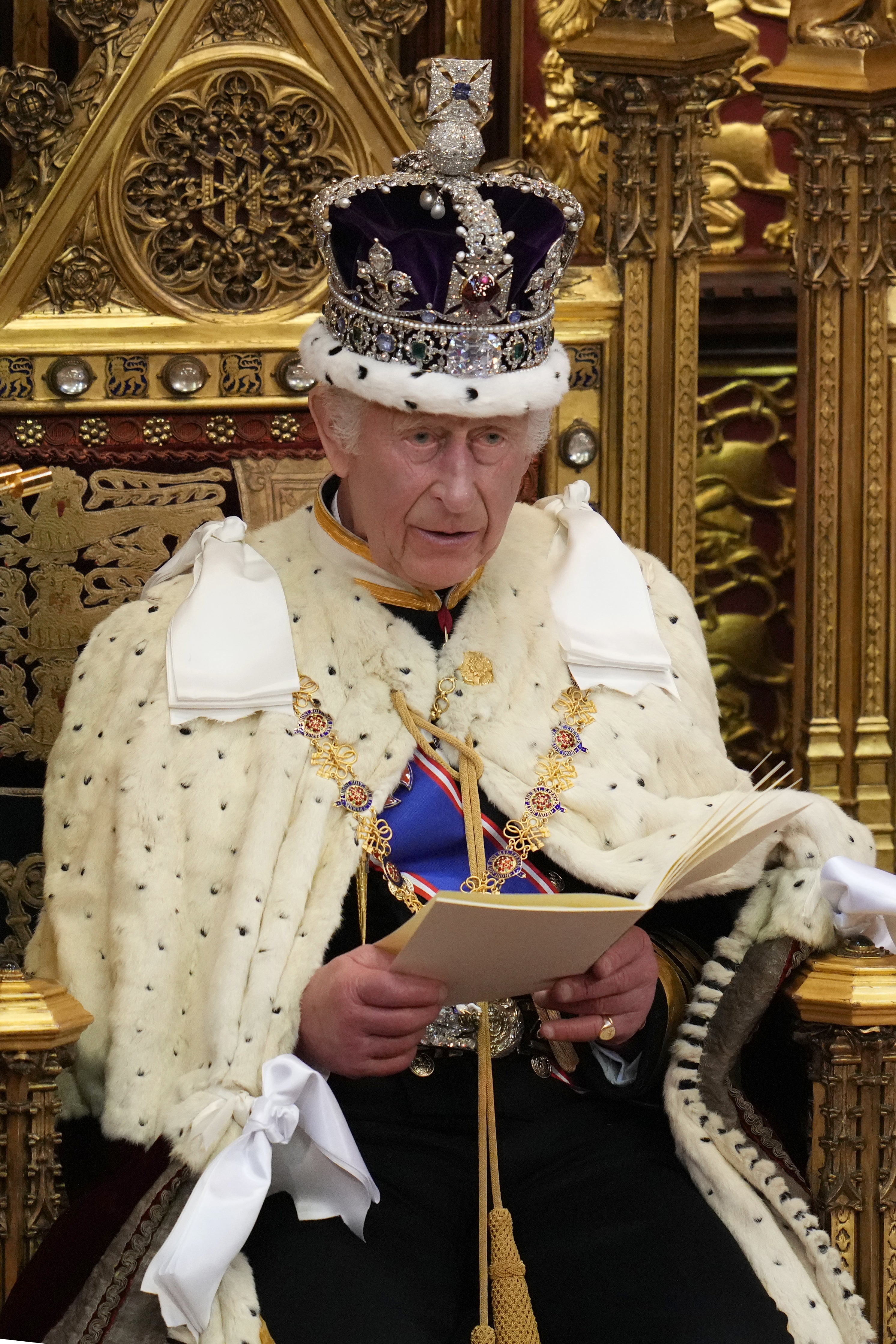 Prince Charles looks up as he reads the King's Speech at the State Opening of Parliament (Kirsty Wigglesworth/PA)