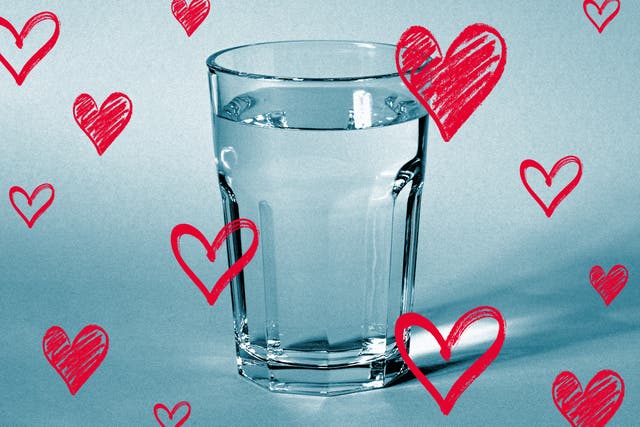 <p>I hold the glass of tap water in both hands. I close my eyes. I whisper it sweet nothings</p>
