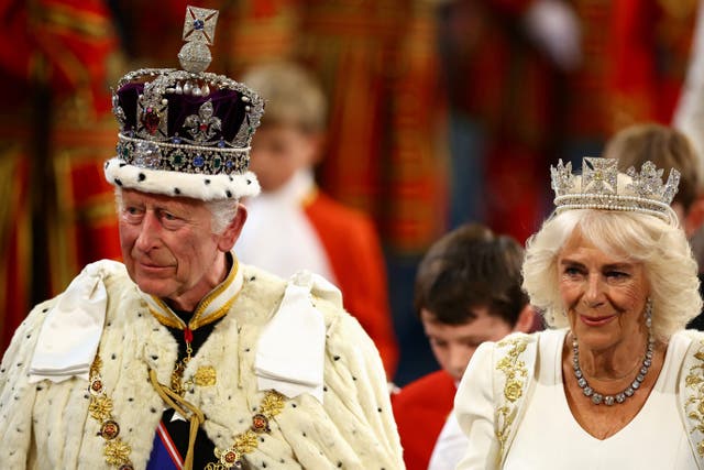 The King and Queen together at the State Opening of Parliament (Hannah McKay/PA)