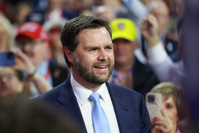<p>MILWAUKEE, WISCONSIN - JULY 15: Trump's pick for Vice President, U.S. Sen. J.D. Vance (R-OH) arrives on the first day of the Republican National Convention at the Fiserv Forum on July 15, 2024 in Milwaukee, Wisconsin. </p>