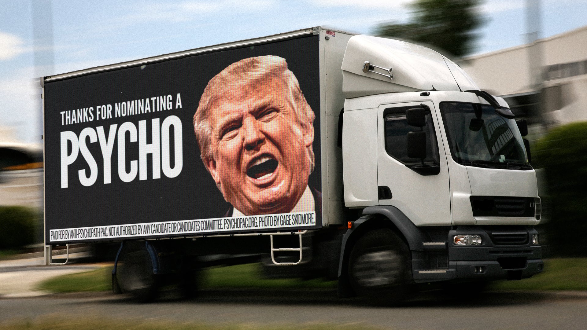 This mobile billboard will drive around the Republican National Convention on Thursday