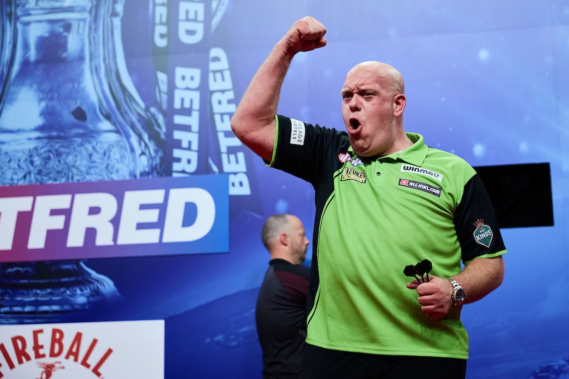 Michael van Gerwen, pictured, battled past Joe Cullen (Mark Thompson/PDC/PA)