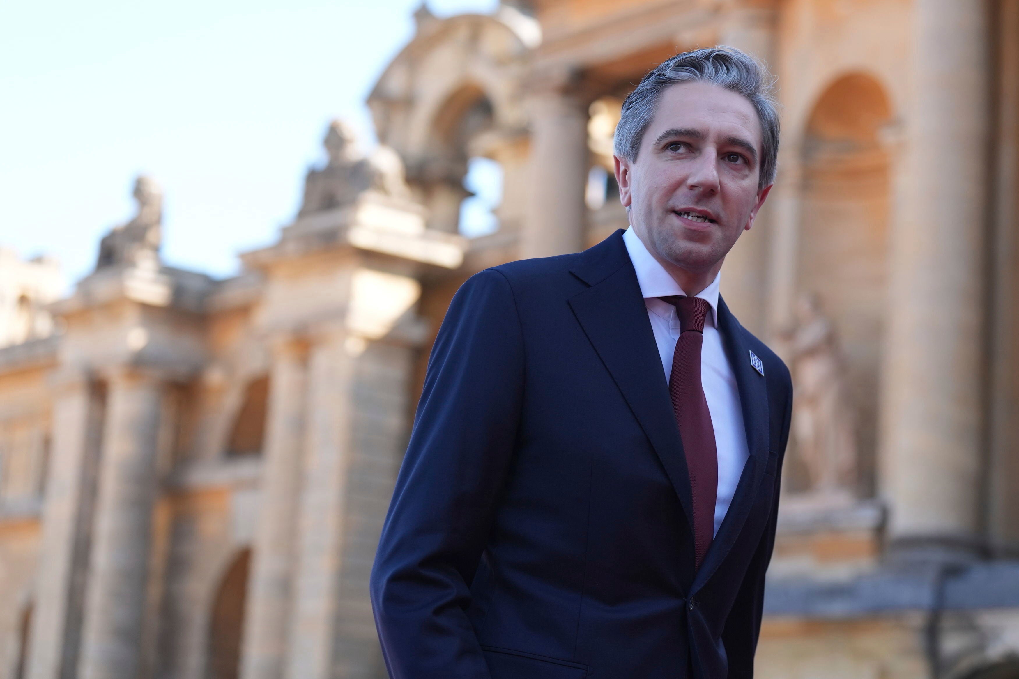 Taoiseach Simon Harris arrives to attend the European Political Community summit at Blenheim Palace