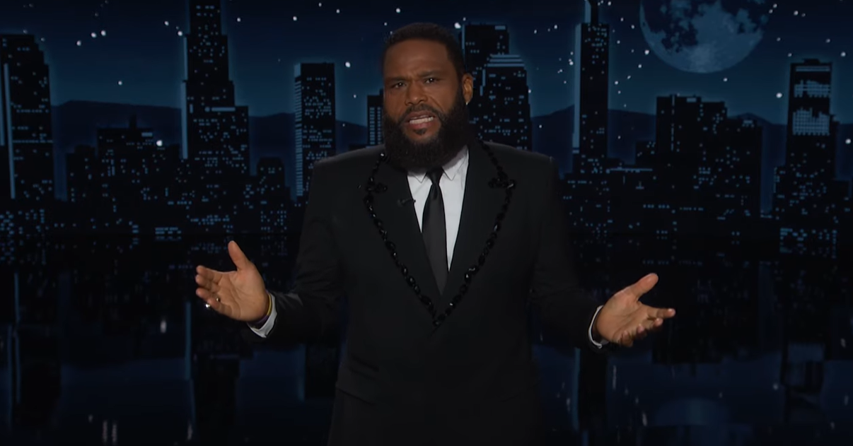 Anthony Anderson, guest host on Jimmy Kimmel Live, quips about the music video