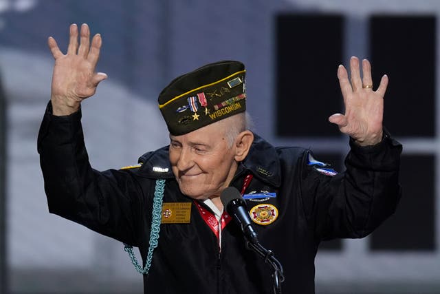 <p>Sergeant William Pekrul speaks during the Republican National Convention on Wednesday, July 17</p>