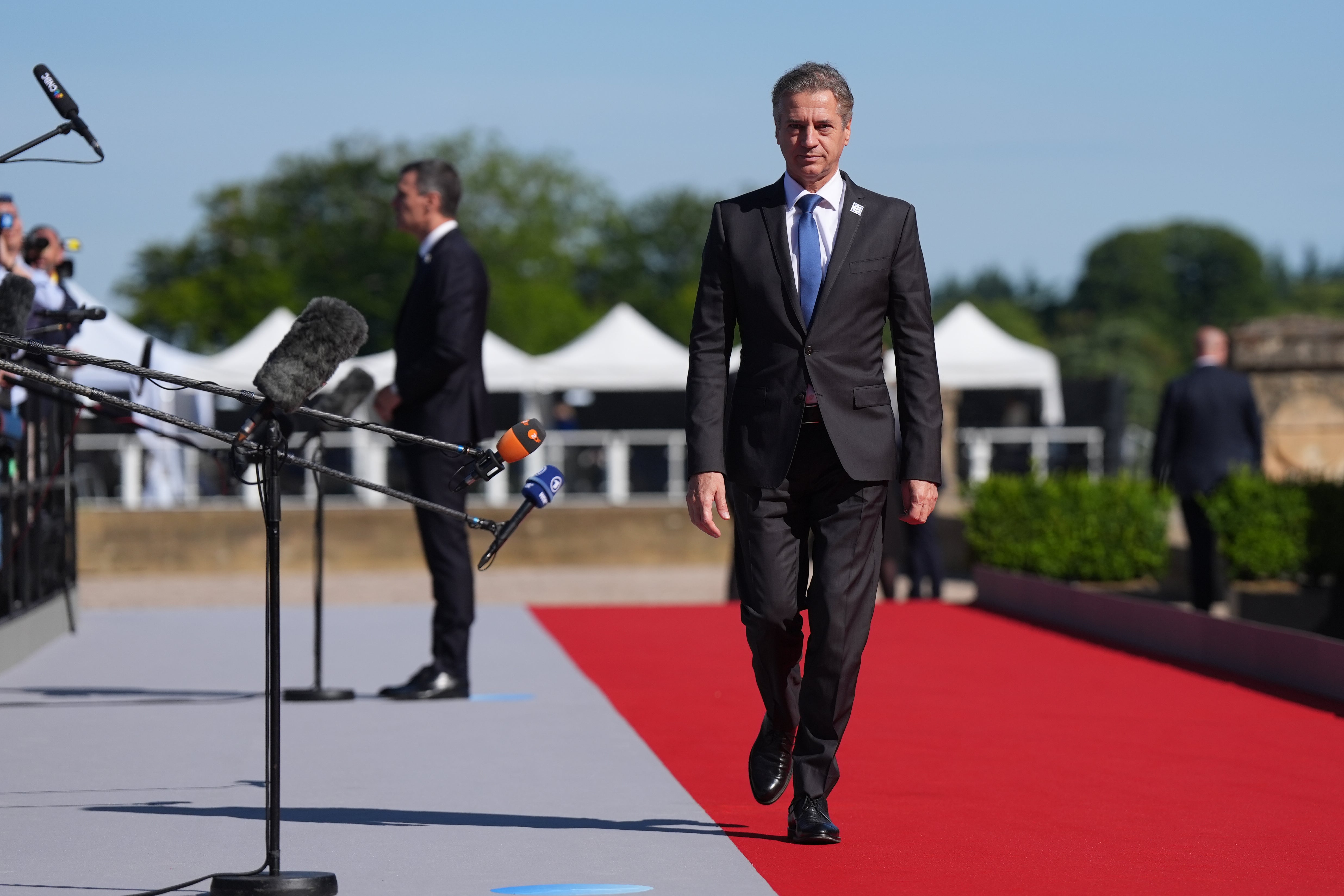 Prime Minister of Slovenia Robert Golob arrives to attend the European Political Community summit at Blenheim Palace in Woodstock, Oxfordshire