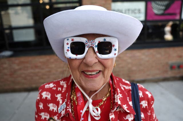 <p>Cowboy hat, stars and stripes shades and an elephant-pattern red top –?just the ticket for the fashion-conscious attendee at this year’s Republican National Convention </p>