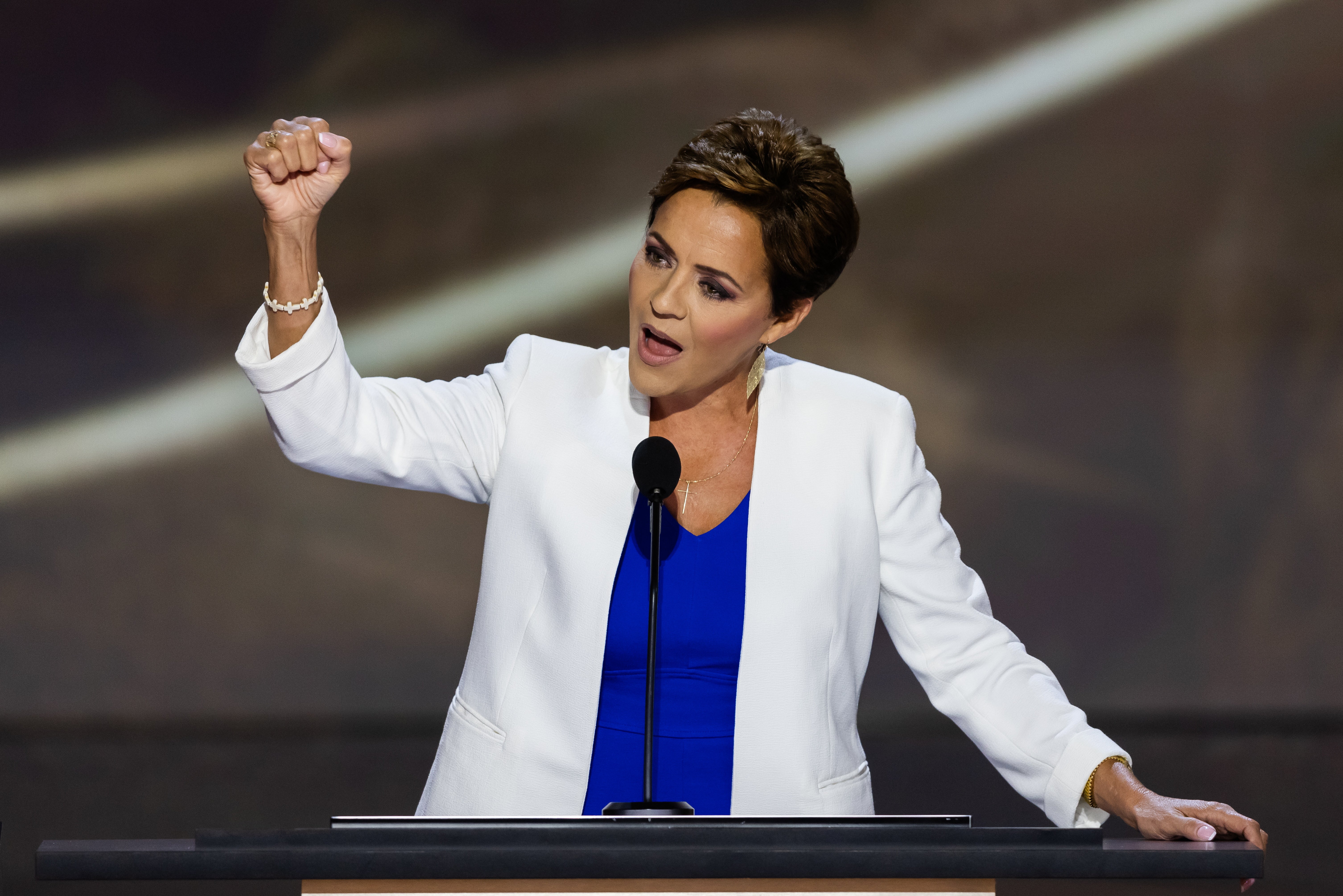 Lake delivers remarks during the second day of the Republican National Convention