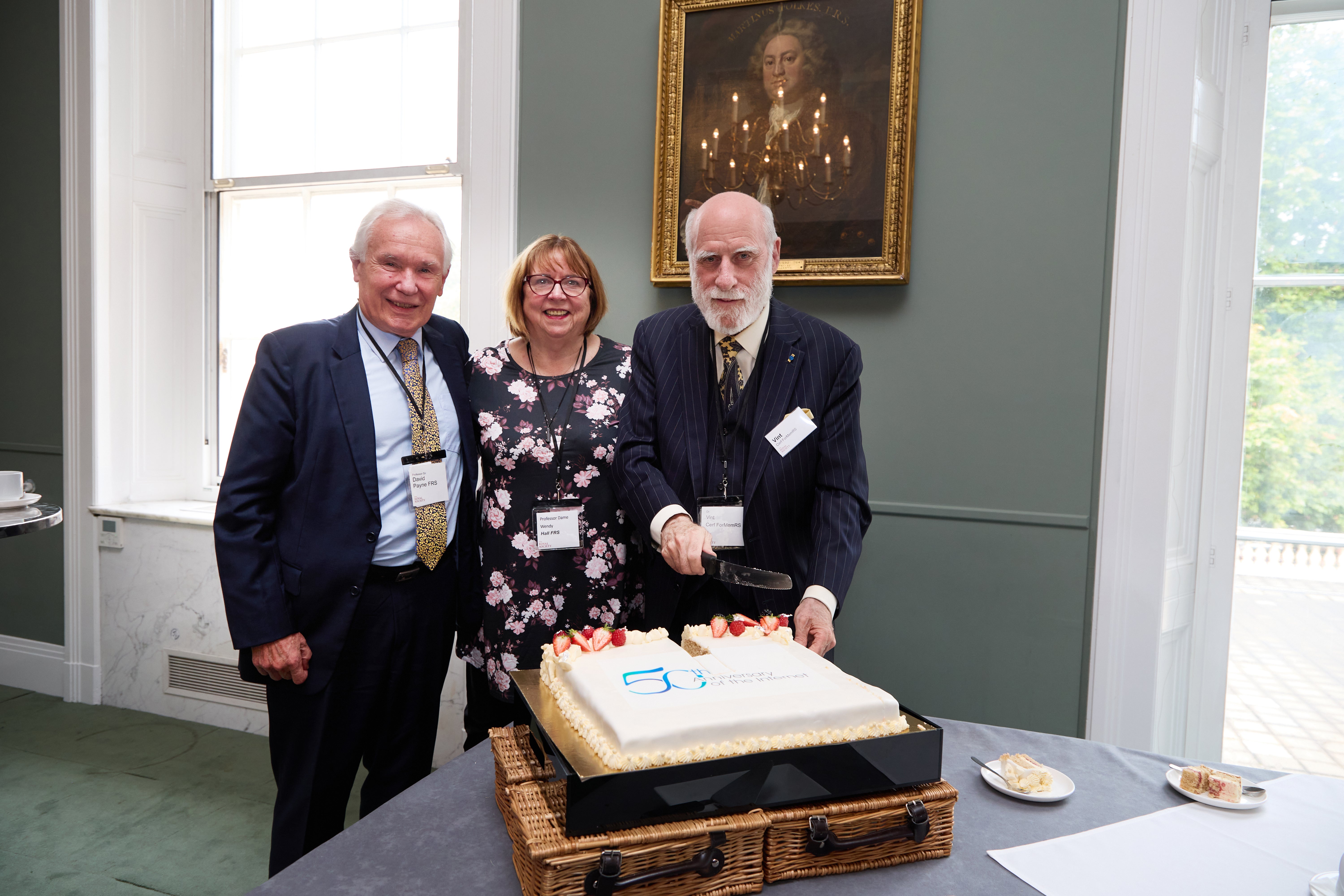 (l-r) The University of Southampton’s Wendy Hall and David Payne, alongside Vint Cerf