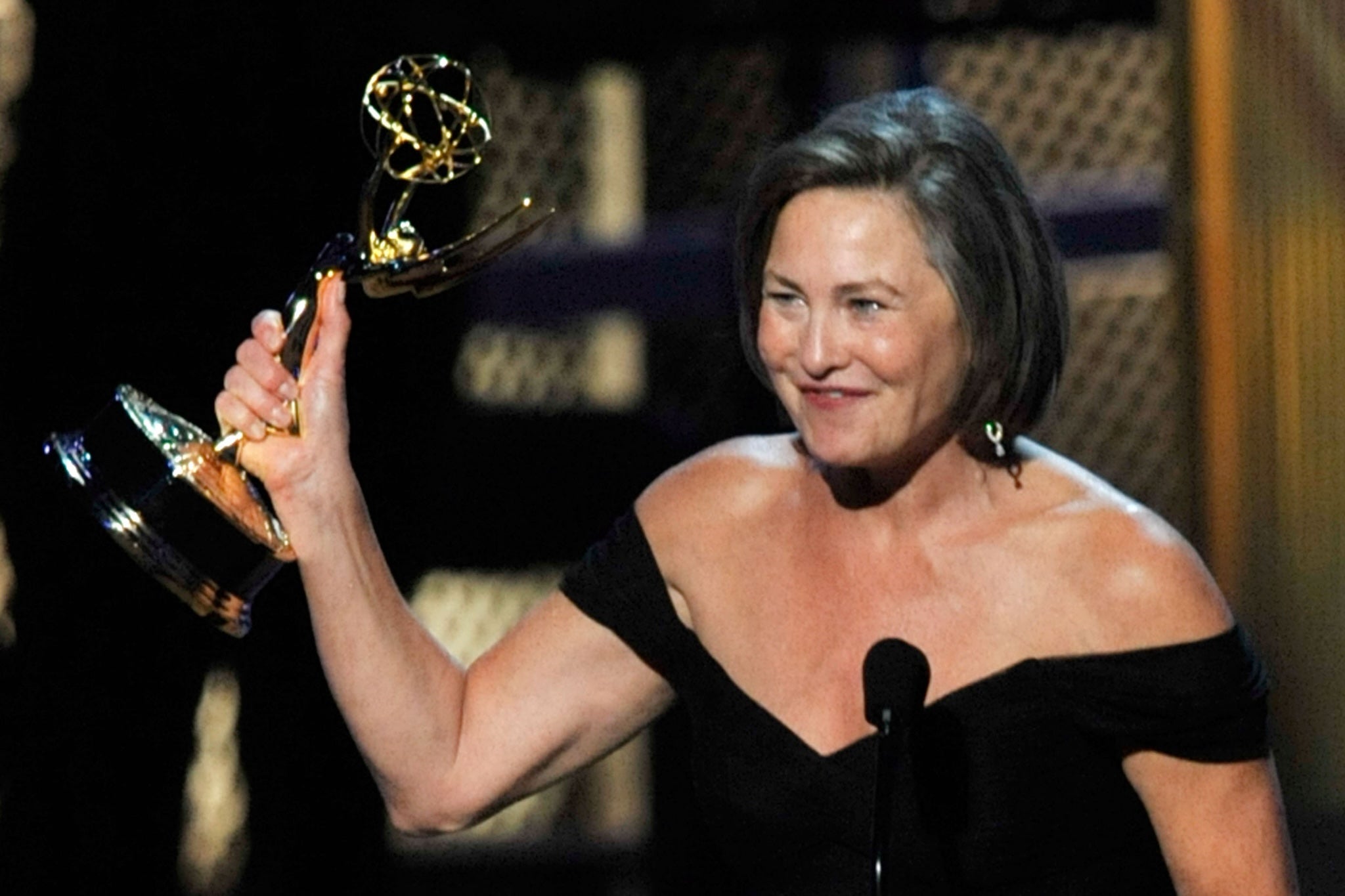 Jones accepts her award for ‘24’ on stage during the 61st Primetime Emmy Awards in 2009