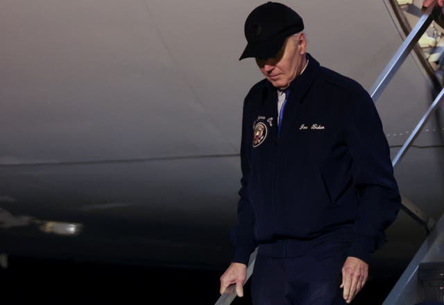 <p>Joe Biden deboards Air Force One after arriving in Delaware on July 17. He is under increasing pressure from his own party members to drop out of the 2024 race </p>