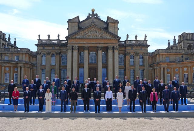 <p>Keir Starmer surrounded by European leaders outside Blenheim Palace</p>