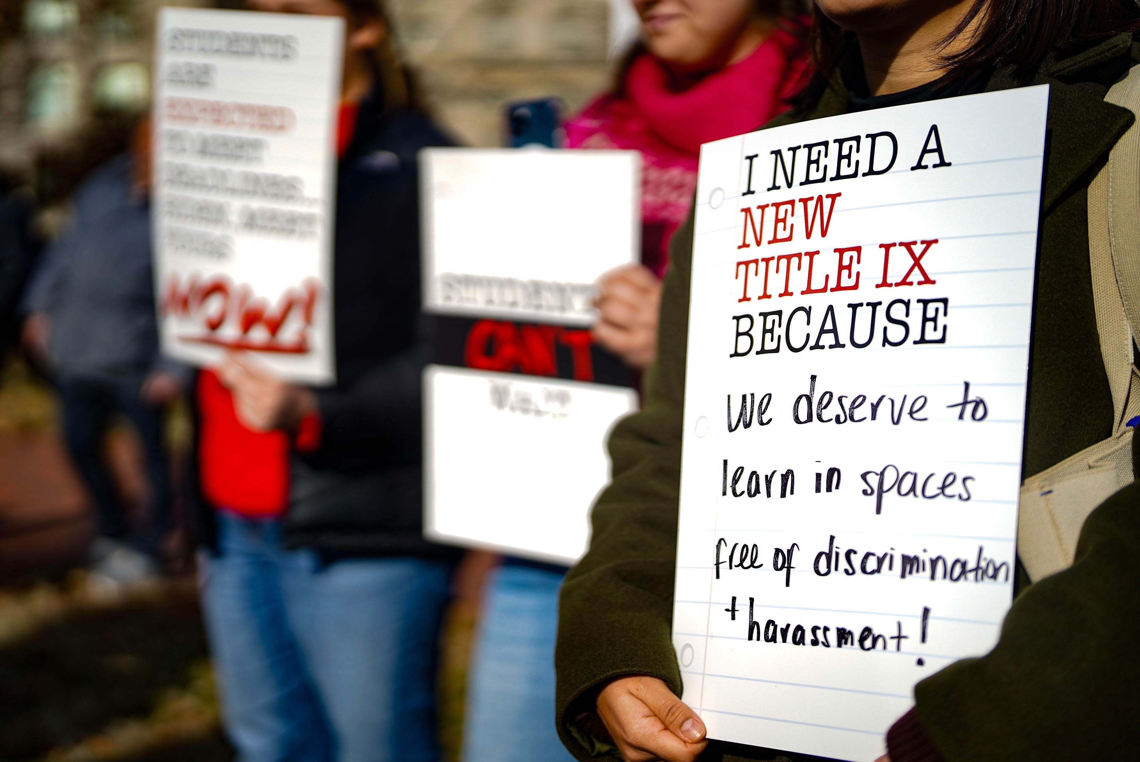 Students, parents, educators and advocates gather in front of the White House to press the Biden Administration to release the long-awaited final Title IX Rule in December 2023 in Washington, DC.