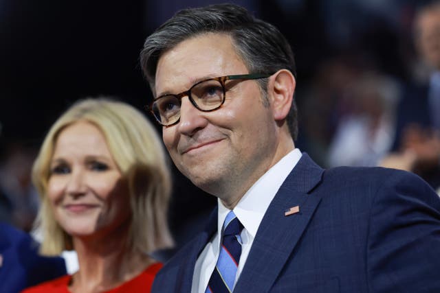 <p>Speaker of the House Mike Johnson at the Republican National Convention on July 17, 2024 in Milwaukee </p>