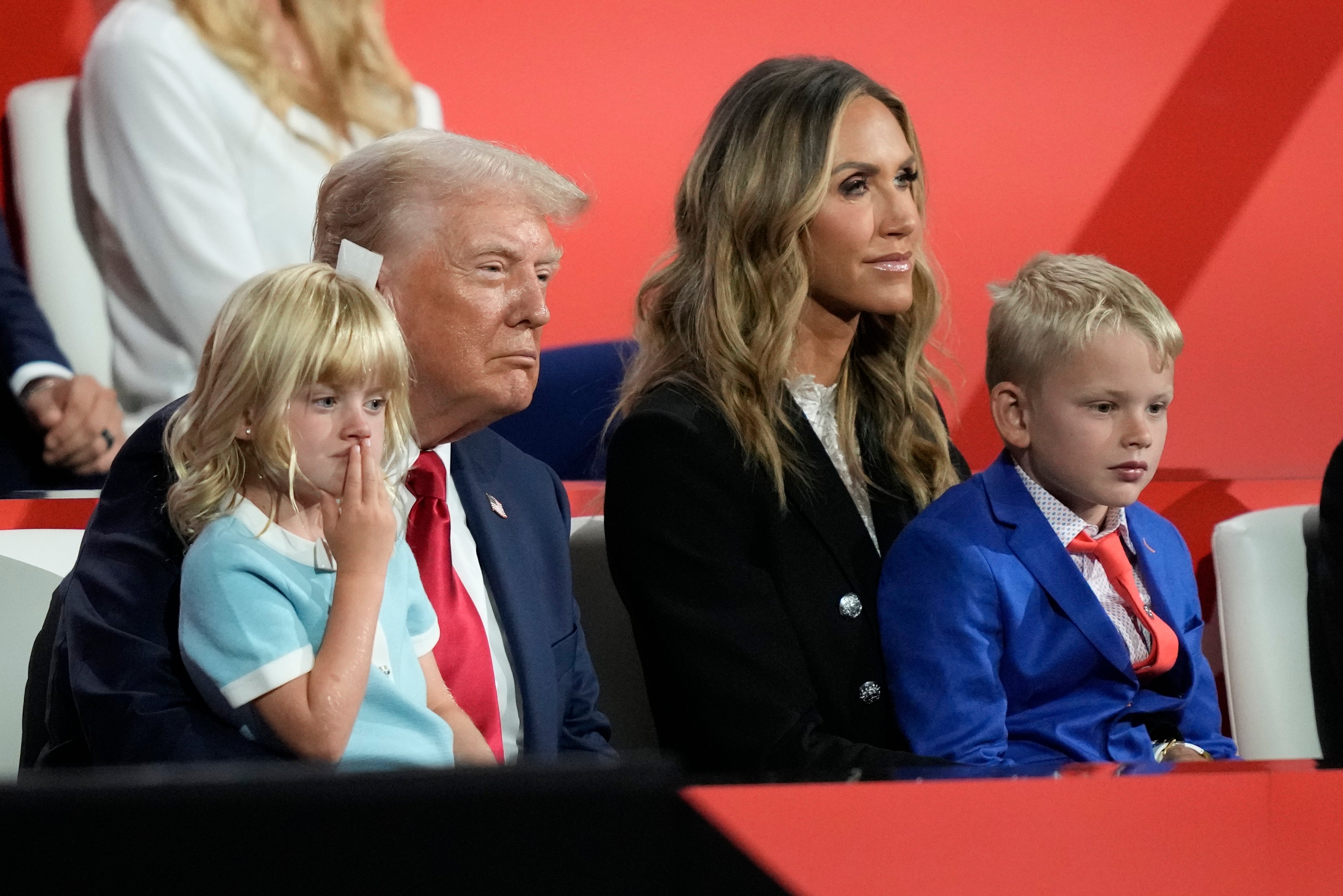 Trump was pictured spending time with Luke and Carolina – the children of Lara and Eric Trump – ahead of his speech